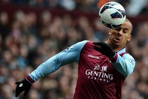 Aston Villa's forward Gabriel Agbonlahor controls the ball during in Birmingham, central England, on March 16, 2013
